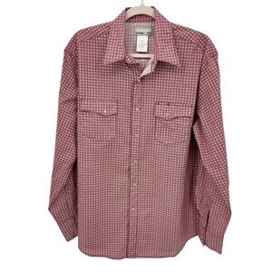 Wrangler Western Pearl‎ Snap Long Sleeve Shirt Mens Large Red White Cotton Blend